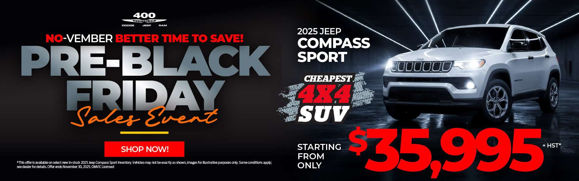 2025 Jeep Compass SportCheapest 4x4 SUVStarting From Only $35,995 + HST*